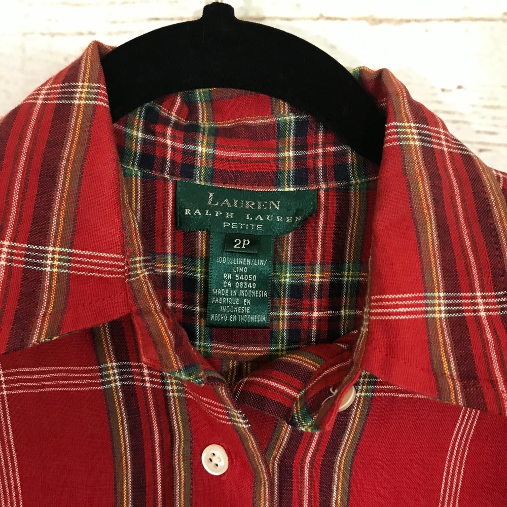 Lauren Red Plaid Button Down Top - Picture 3 of 4